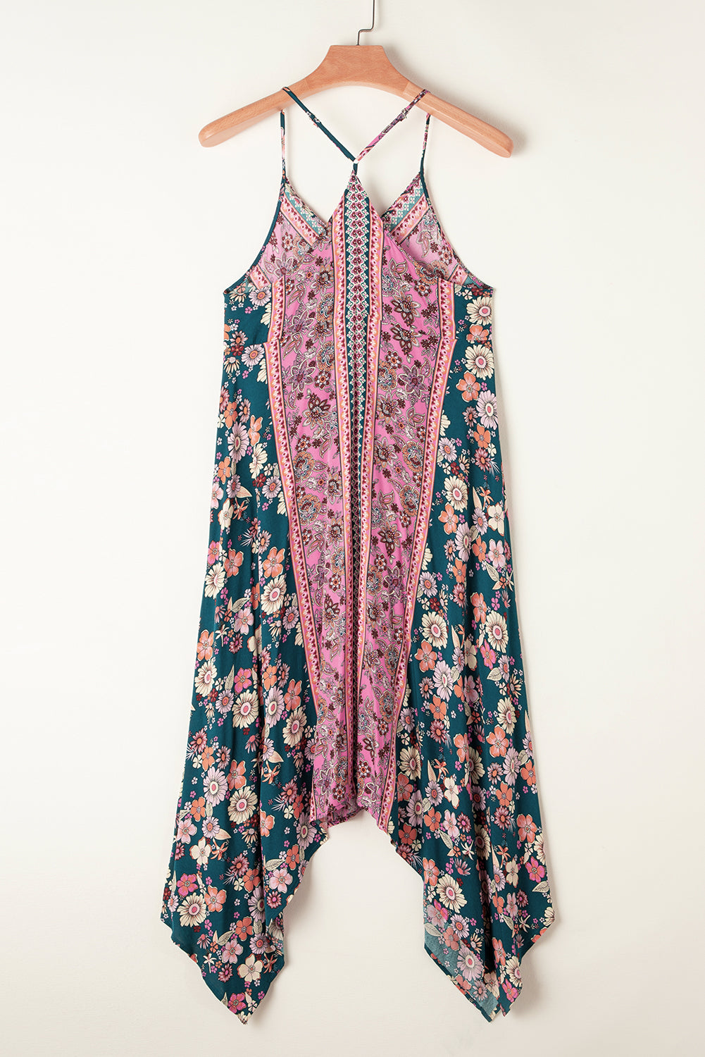 Roze Bohemian Floral Patchwork Print Lange Zomerjurk