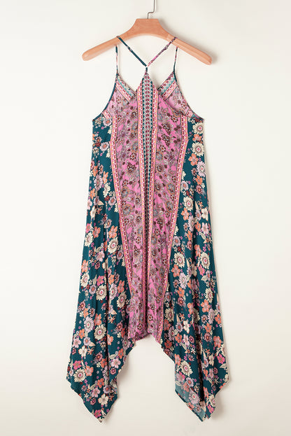 Roze Bohemian Floral Patchwork Print Lange Zomerjurk