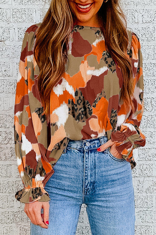 Abstract Printed Long Sleeve Blouse