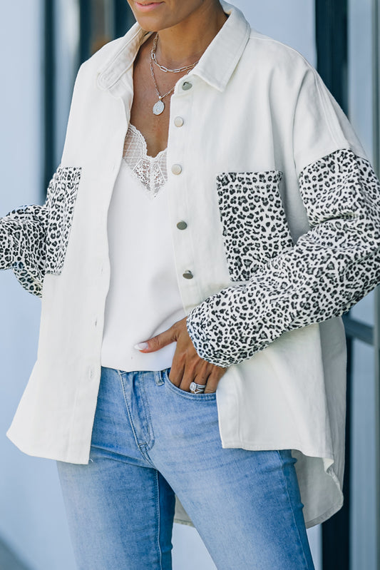 Contrast Leopard Denim Jacket