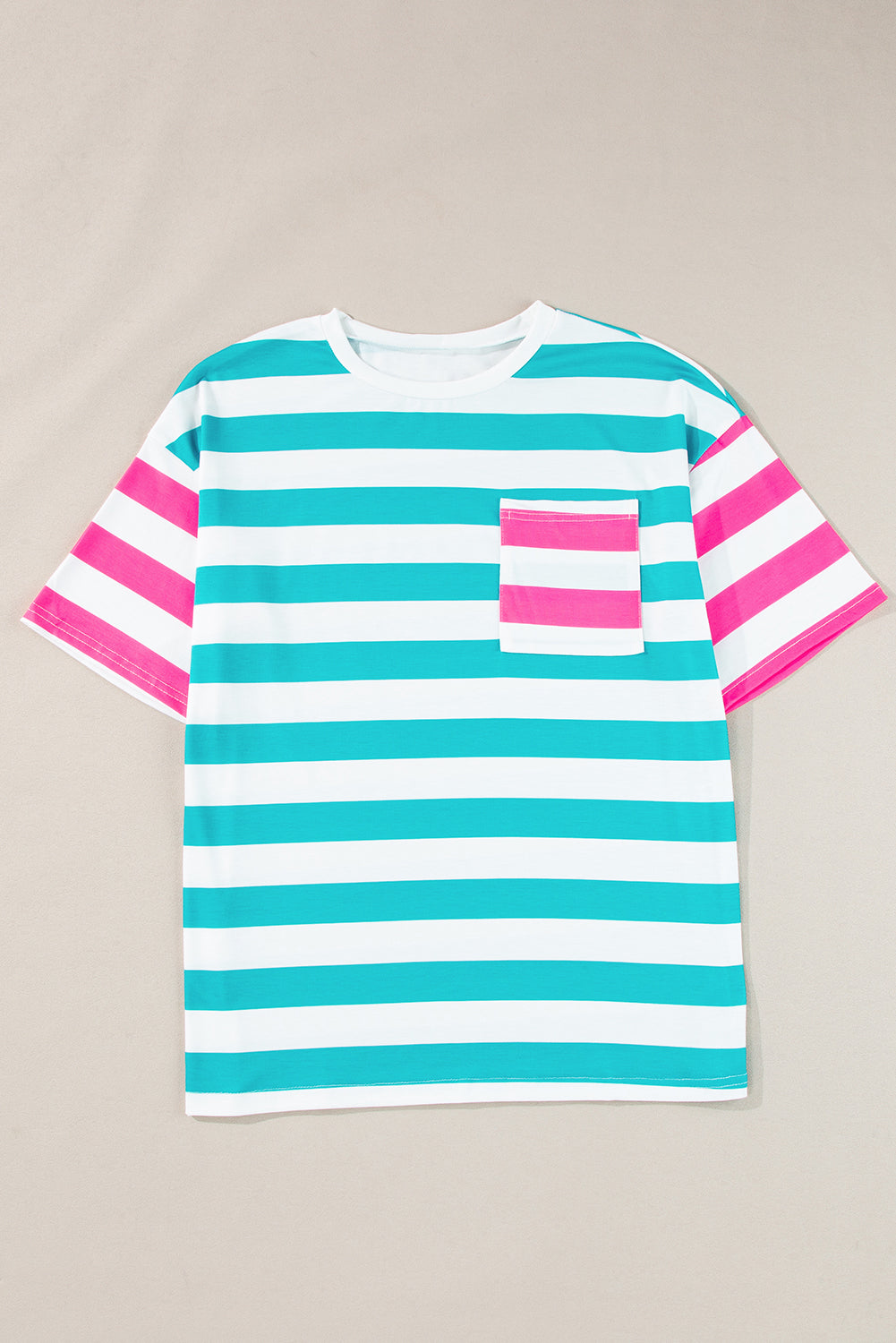 Roze streep contrast patch zak drop mouw T-shirt