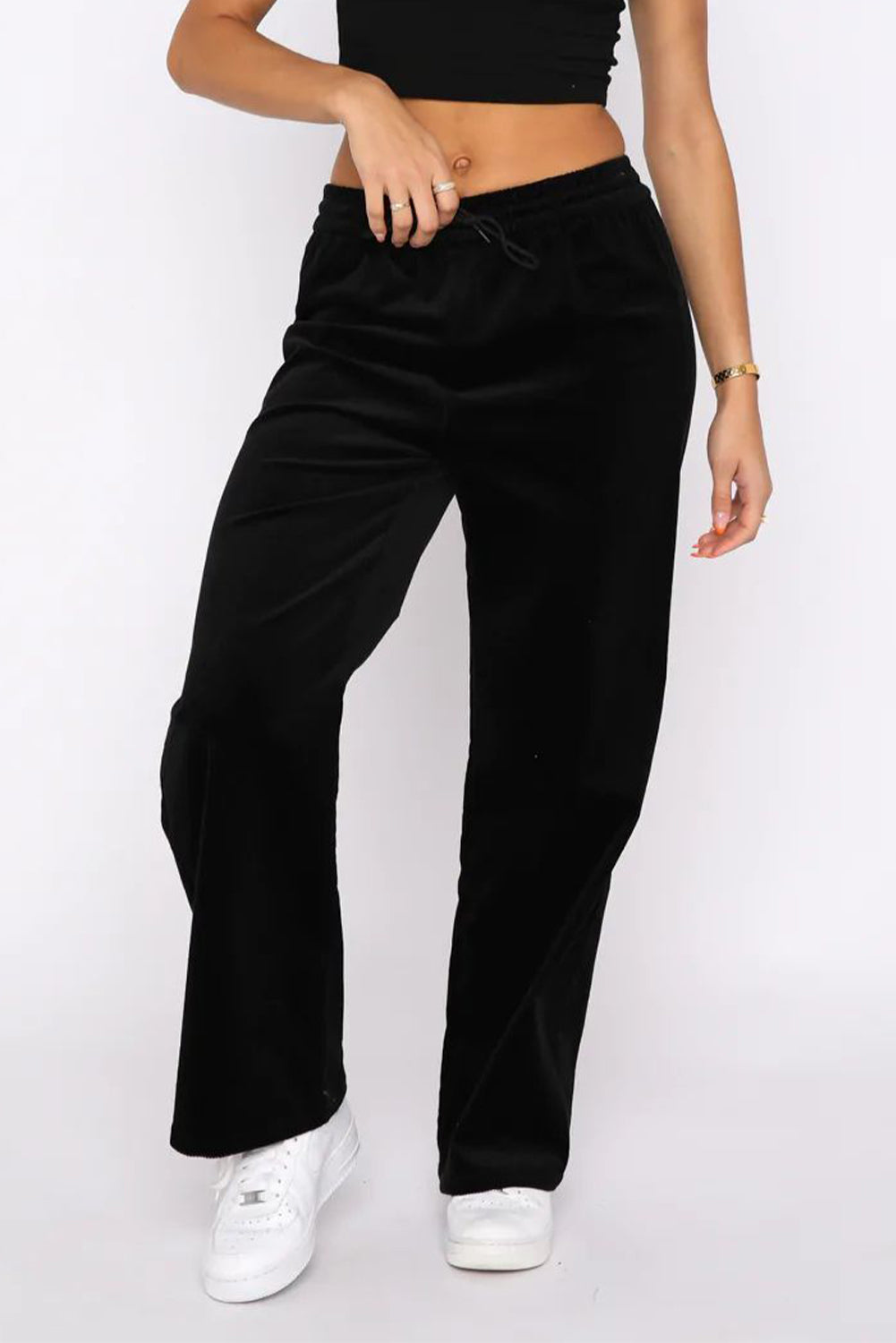 Burgundy Solid Drawstring Waist Wide Leg Pants