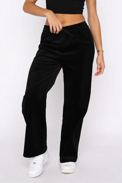 Burgundy Solid Drawstring Waist Wide Leg Pants