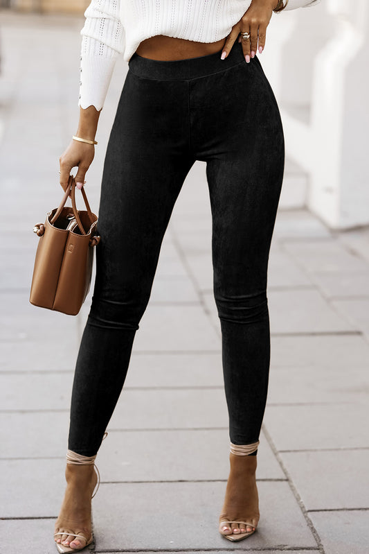 Zwarte skinny legging van imitatiesuède met hoge taille