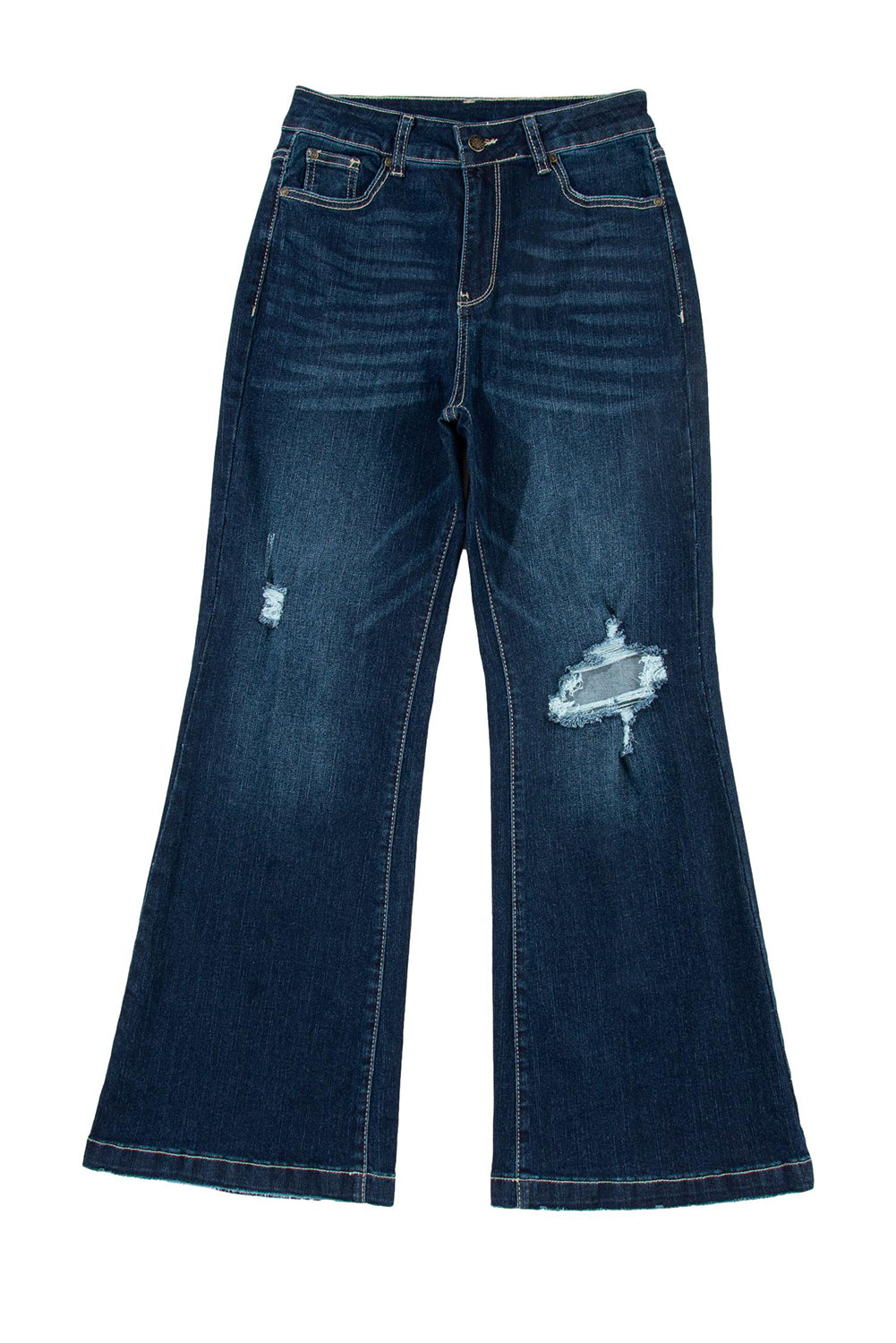 Echte Teal High Rise Ripped Bell Bottom Jeans