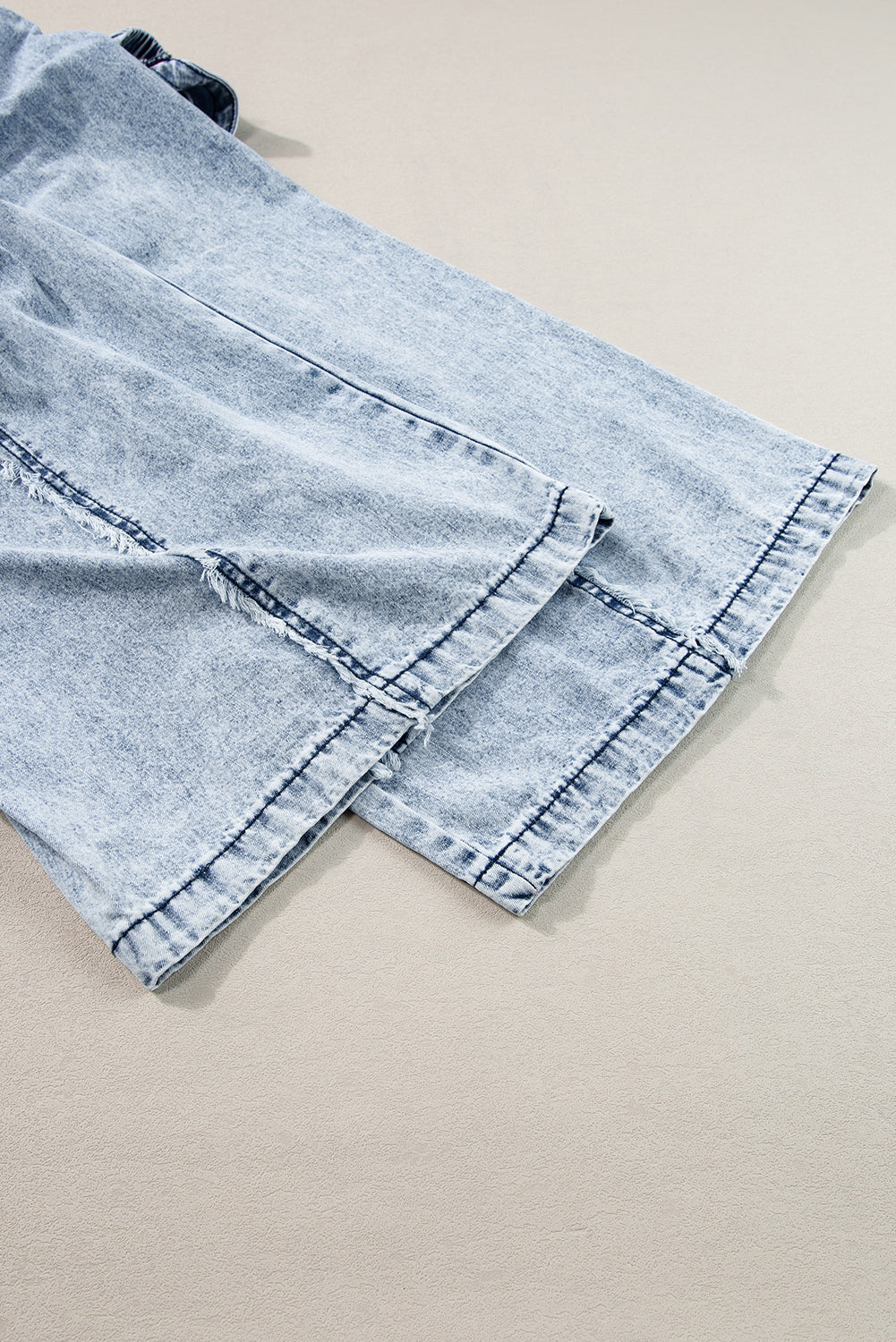 Beau Blue Light Wash Gerafelde zichtbare naad Wijde pijpen denim overall