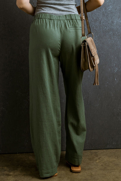 Fern Green Elastic Waist Casual Wide Leg Pants