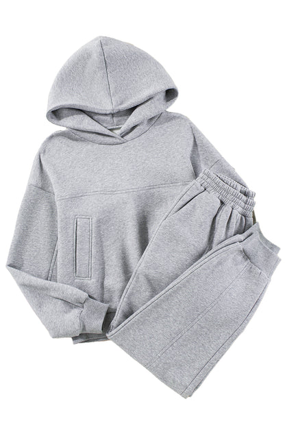 Gray Solid Exposed Seams Hoodie and Joggers Activewear Set