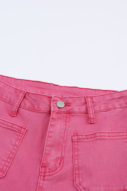 Roze enkellange flared jeans met ruwe zoom