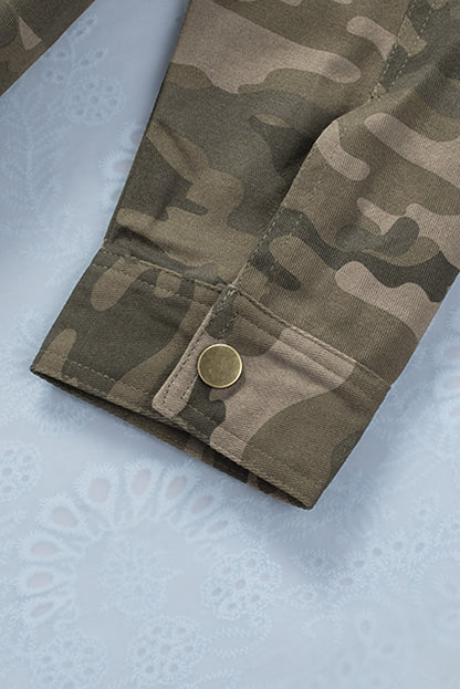 Groene camouflageprint multi-pocket knoopjas