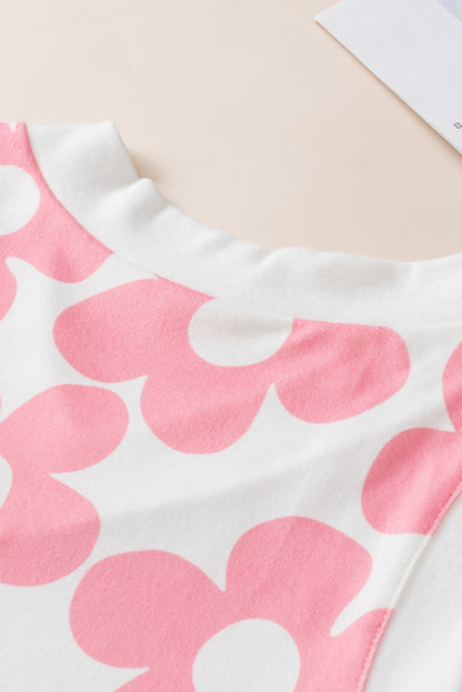 Roze schattige bloem gebreide tanktop met V-hals