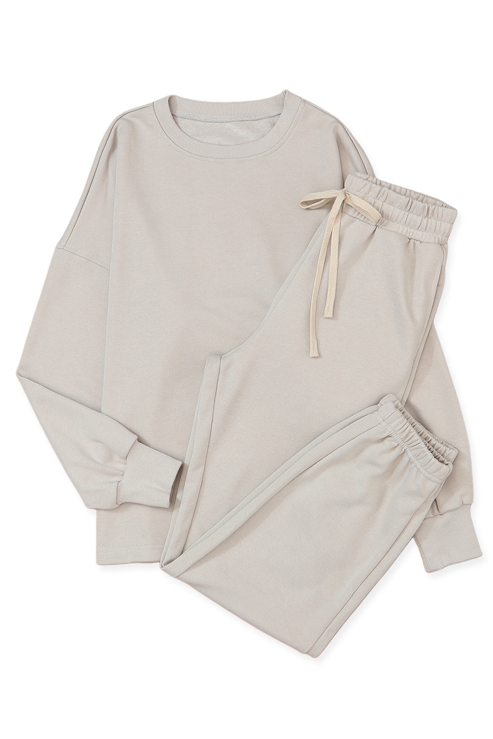 Beige lange mouwen top en trekkoord broek lounge outfit