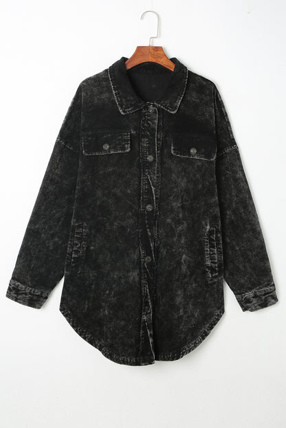 Zwarte vintage distressed mineral wash oversized shacket