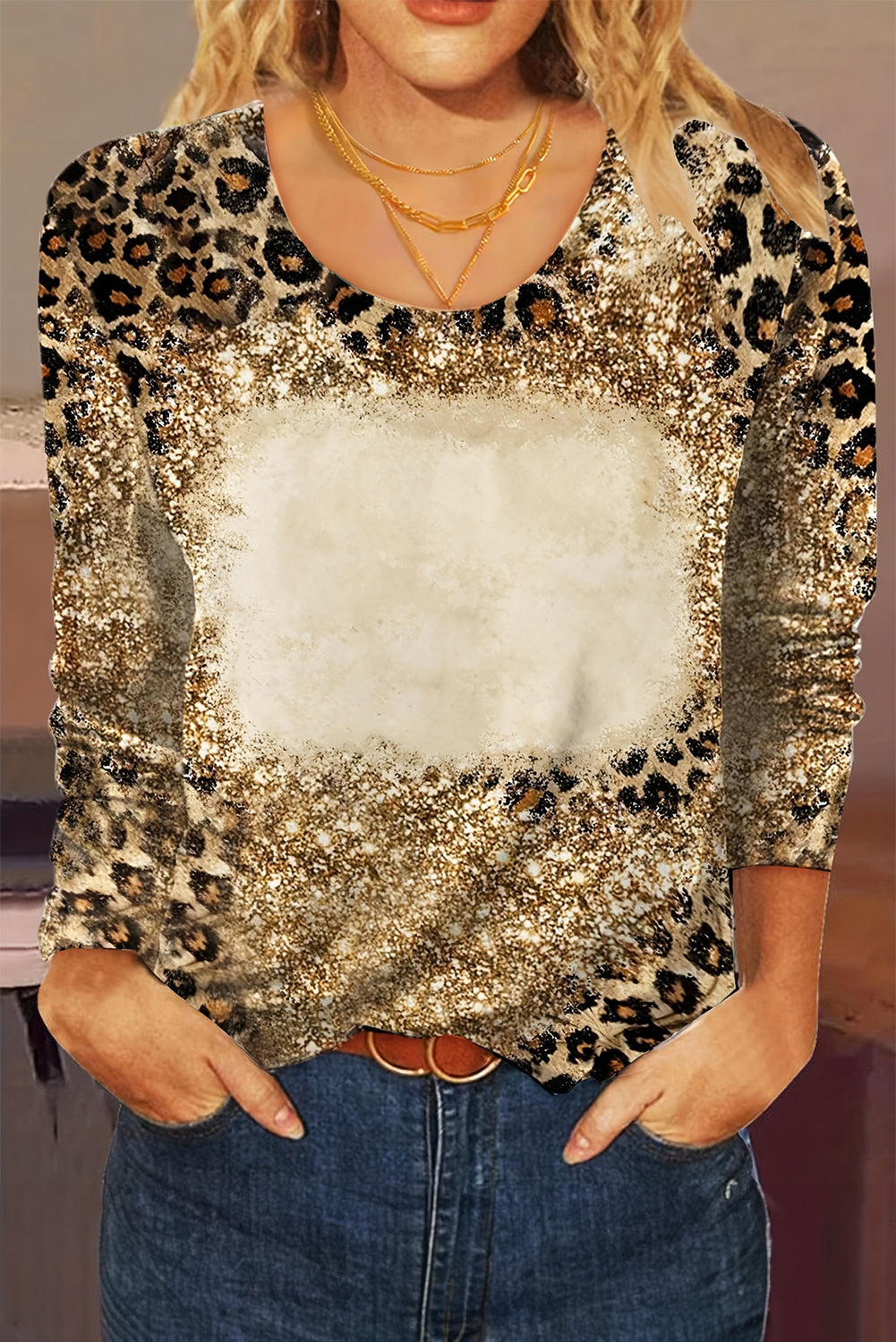 Bruin Cheetah Bleached Print T-shirt met lange mouwen