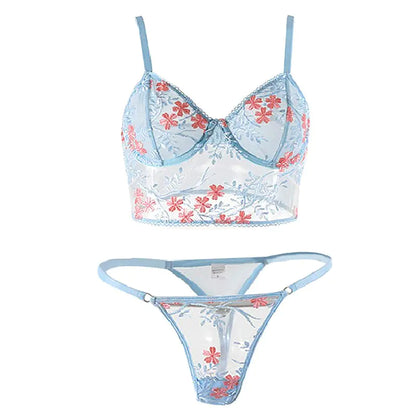 Bloemen borduurwerk lingerieset