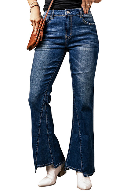 Hemelsblauwe medium wash high rise flare jeans