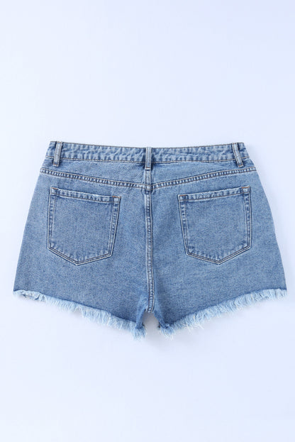 Hemelsblauwe denim shorts met hoge taille en gekruiste taille