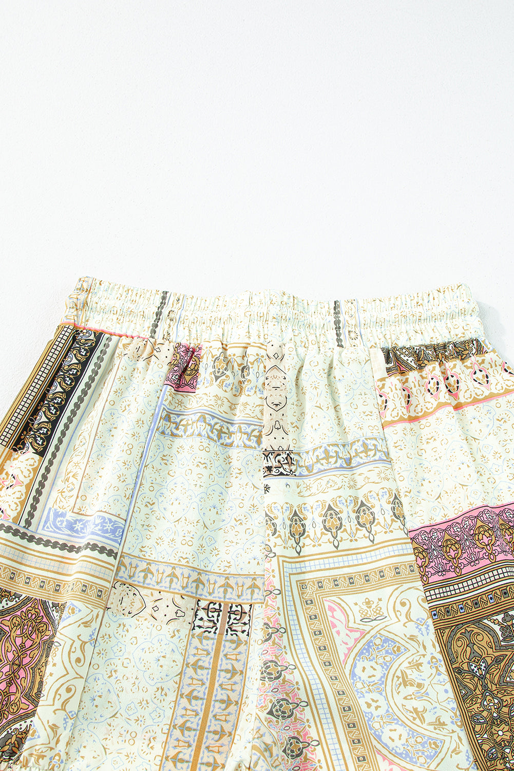 Gele Boho Patchwork Print Trekkoord Wijde Broek