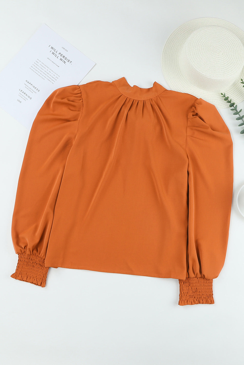 Oranje lange bubbelmouw nephals chiffon blouse