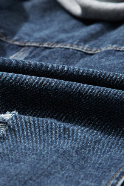 Donkerblauw nep tweedelig denim jack met capuchon en rits