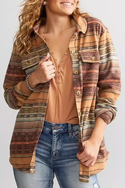 Brown Western Print Fleece Shacket