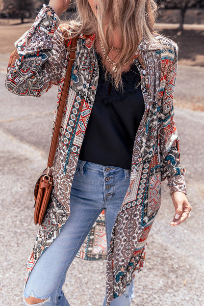 Multicolour Boho Mix Print Long Kimono