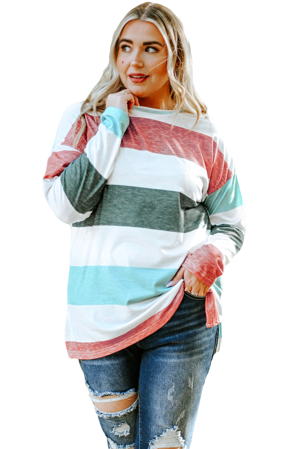 Groene Plus Size Colorblock Pullover Top