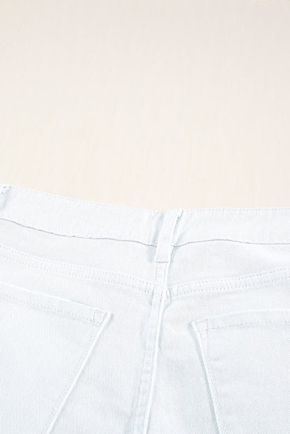 Witte versleten gerafelde denim shorts