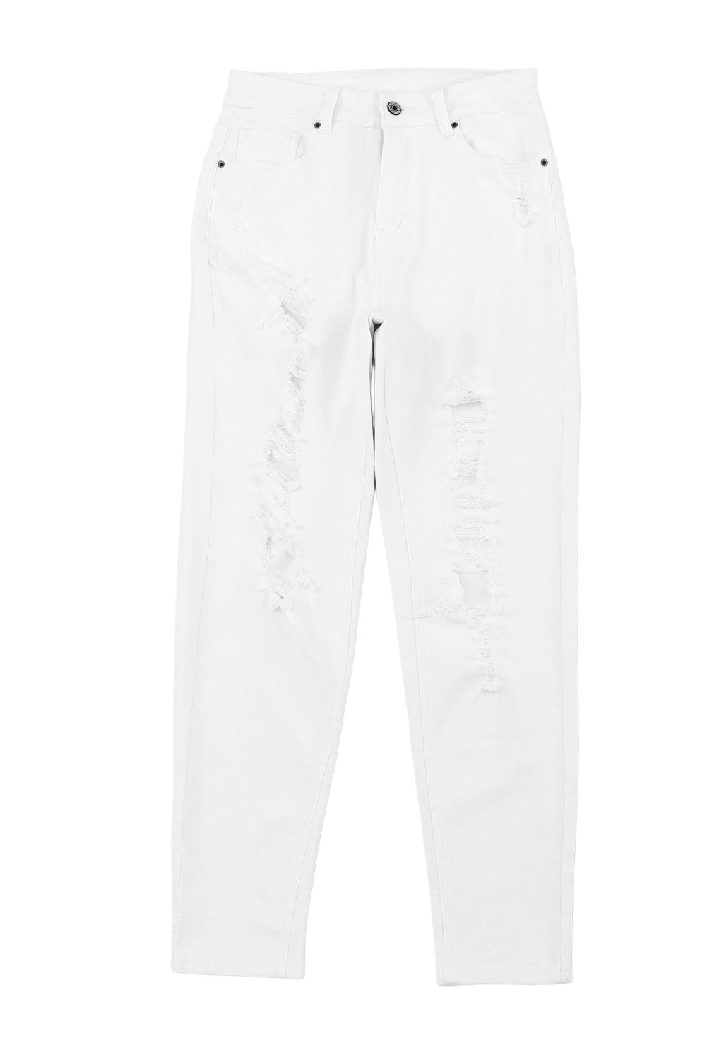 Witte gescheurde jeans met hoge taille en scheuren