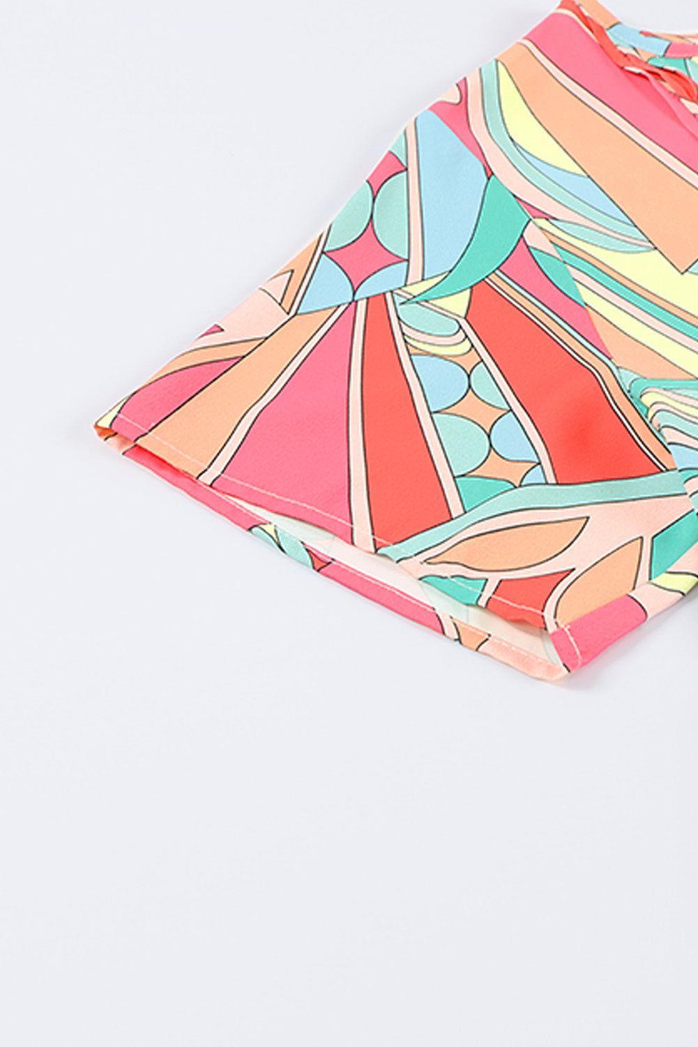 Multicolor Abstract Geometrisch Print Kwastje Strik Uitlopende Jurk