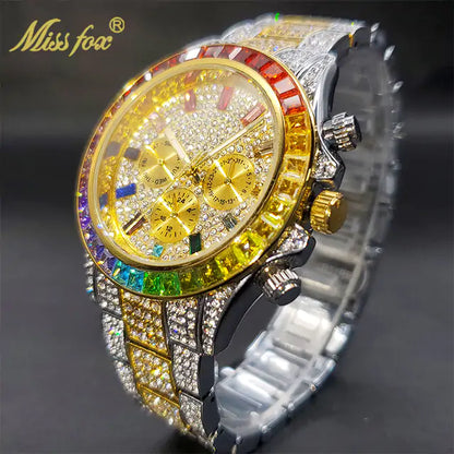 Luxury Gold Men's Watch Waterproof Stainless Steel Iced