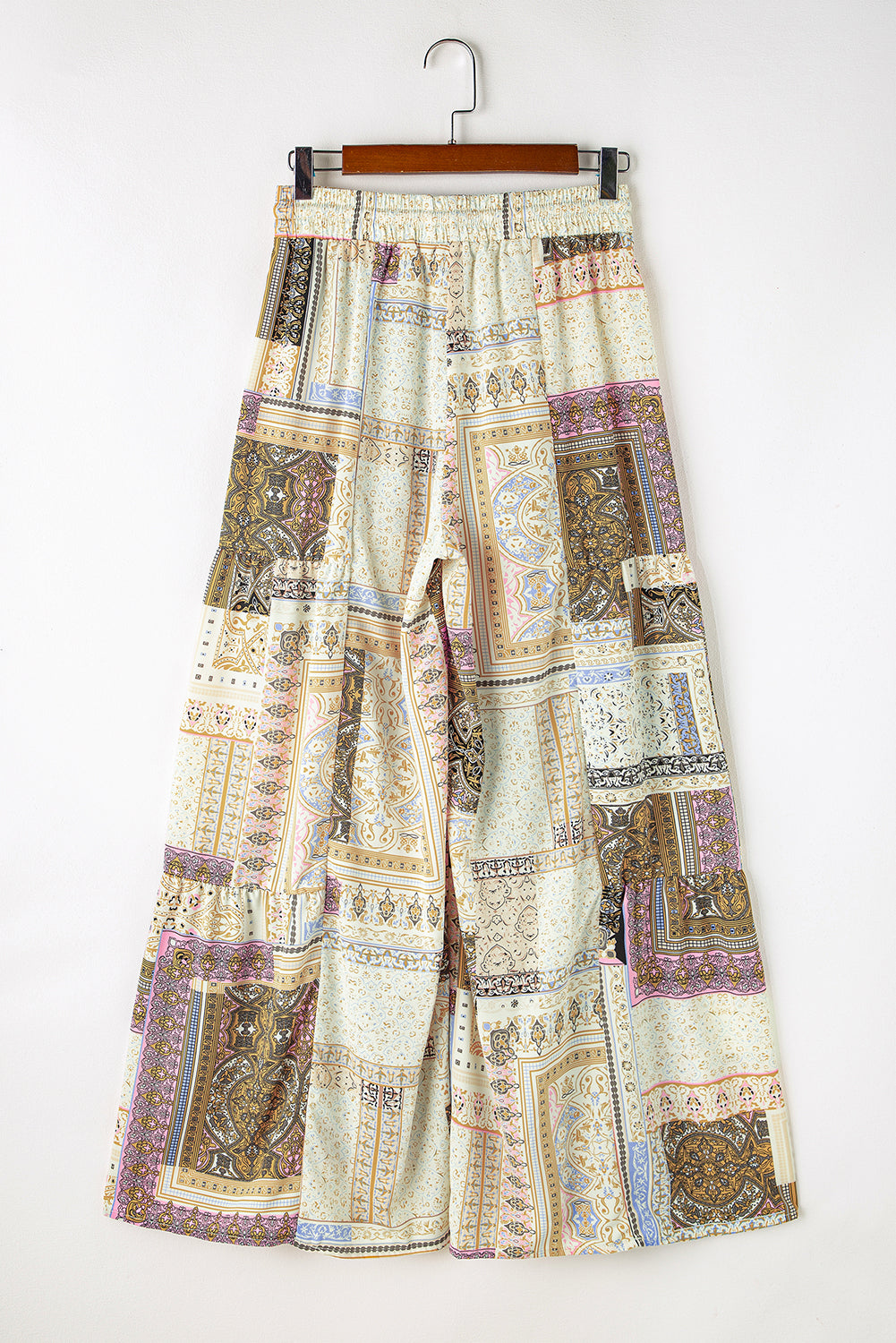 Gele Boho Patchwork Print Trekkoord Wijde Broek