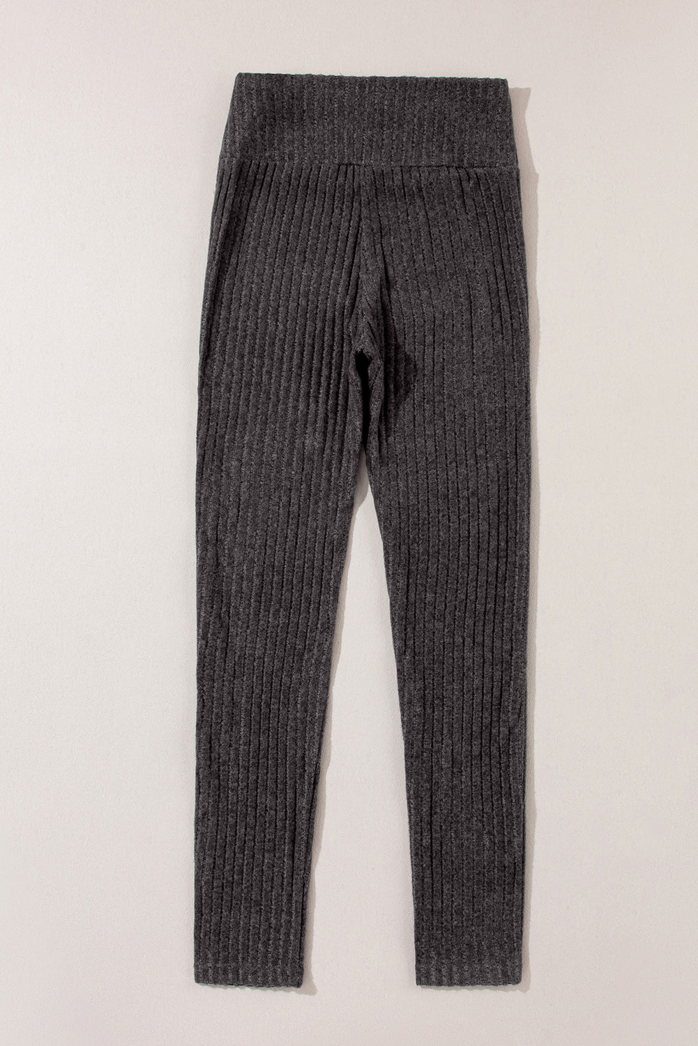 Gray Wide Waistband Ribbed Textured Knit Leggings