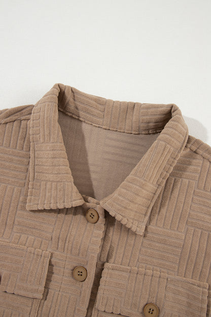 Dark Khaki Textured Chest Pocket Button-up Shacket