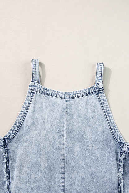 Beau Blue Light Wash Gerafelde zichtbare naad Wijde pijpen denim overall