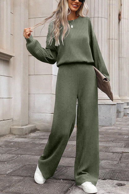 Black Solid Ribbed Knit Keyhole Back High Waist Jumpsuit