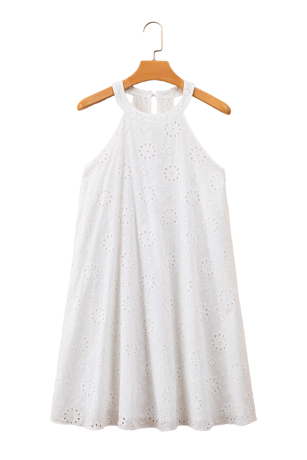 Witte Boho Halter Halter Mouwloze Jurk met Oogjespatroon