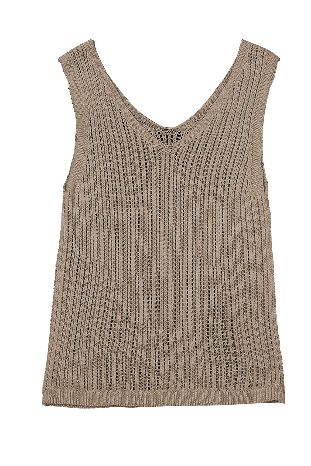 White Hollowed Knit V Neck Tank Top