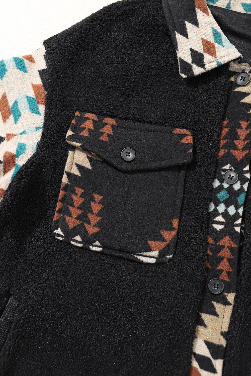 Zwarte Western Aztec Print Accent Fleece Shacket