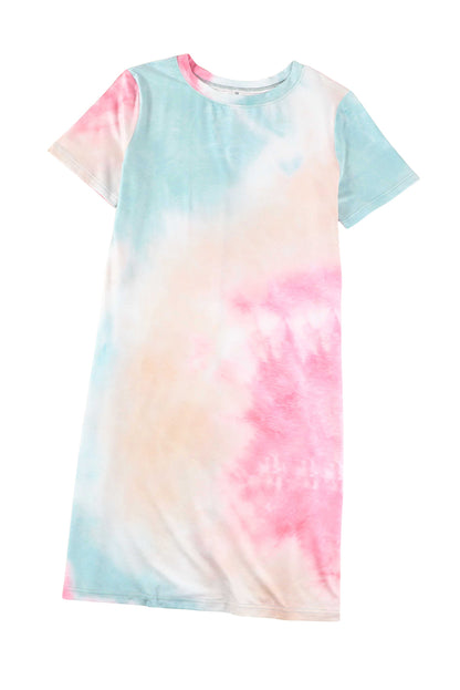 Multicolor Tie Dye Oversized Slit Tee Dress