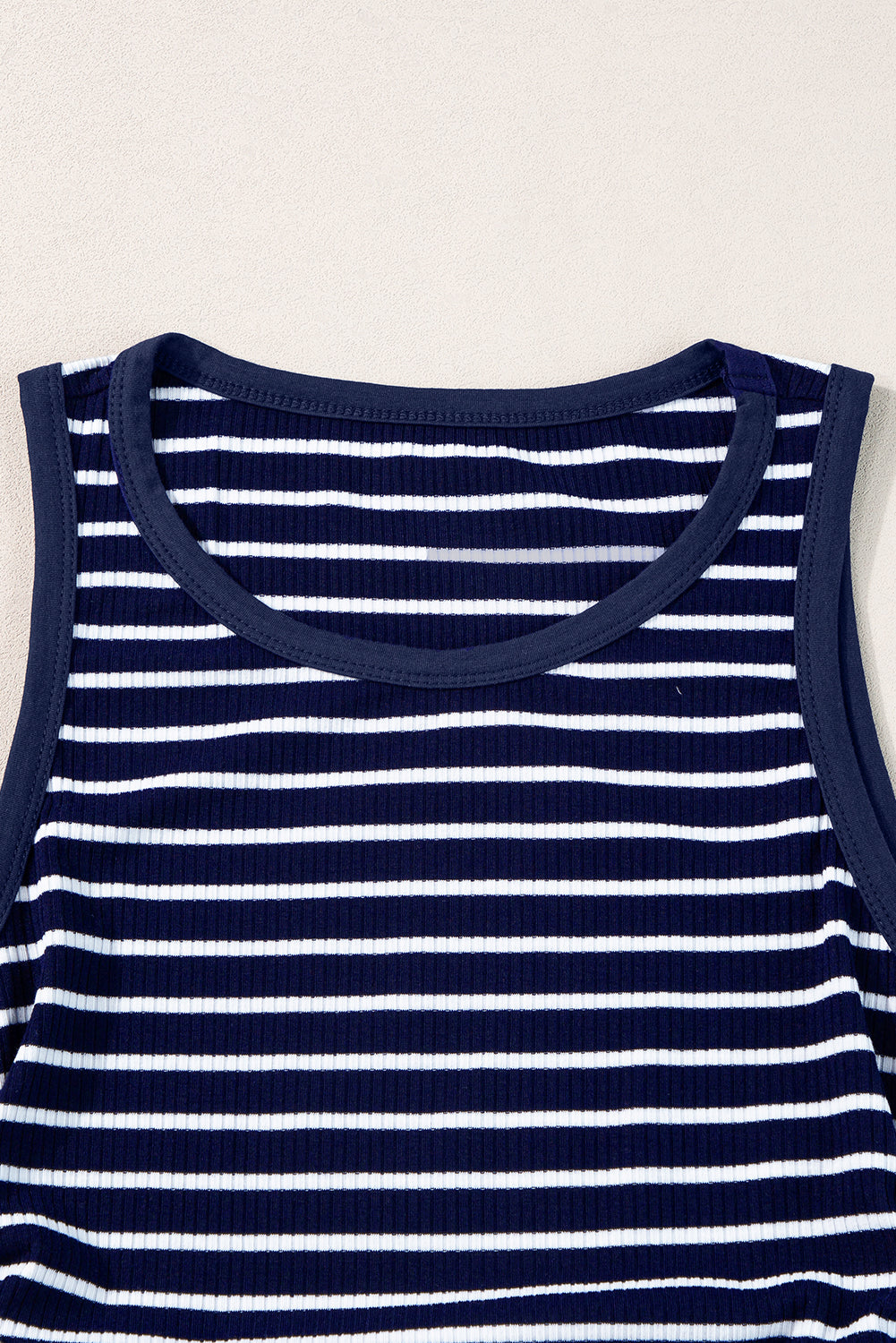 Black Stripe Contrast Round Neck Sleeveless Slim Top