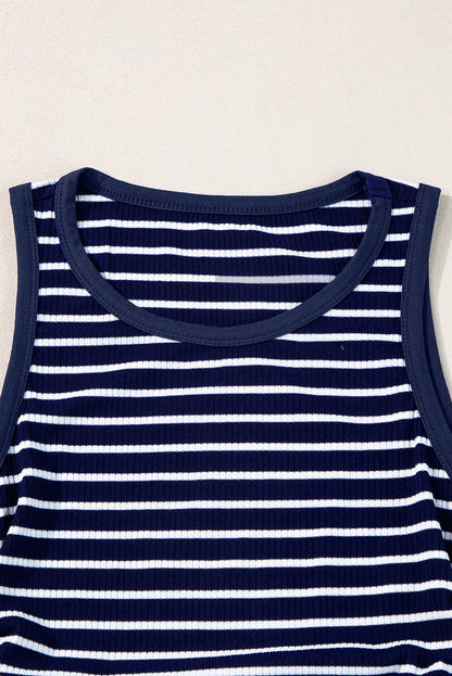 Black Stripe Contrast Round Neck Sleeveless Slim Top