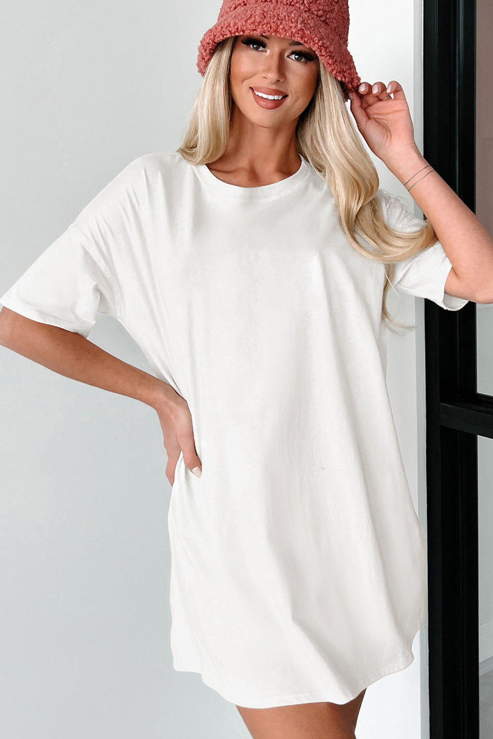 Zwart effen ronde hals basic tuniek T-shirt