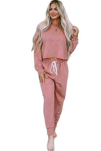 Roze effen sport boxy fit pullover en broek outfit