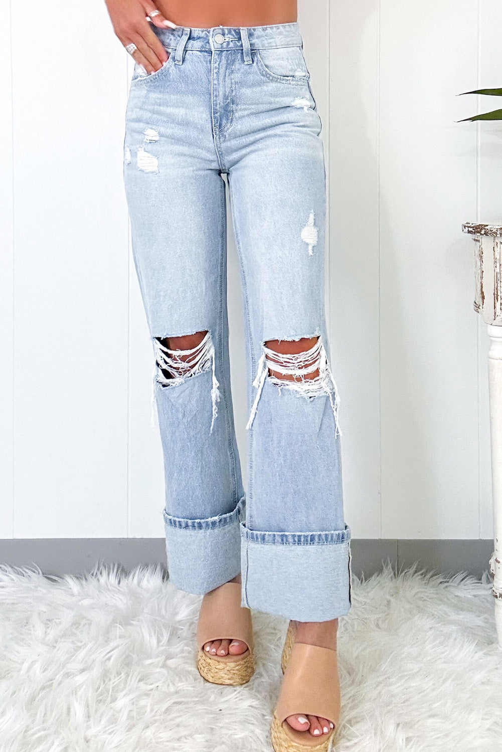 Beau Blue Light Wash Distressed Flare Jeans