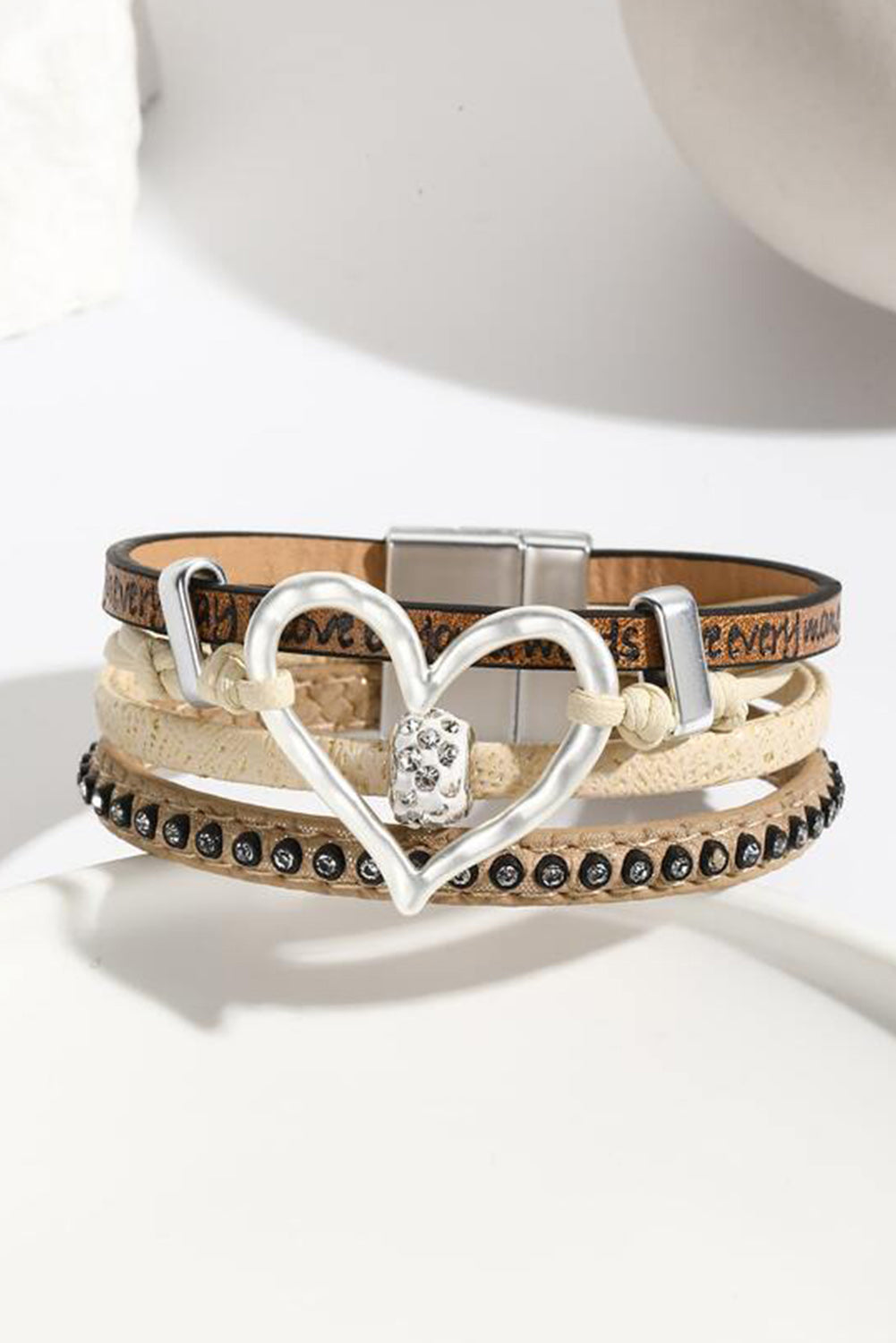 Light French Beige Heart Shape Magnetic Buckle Multi Layered Bracelet