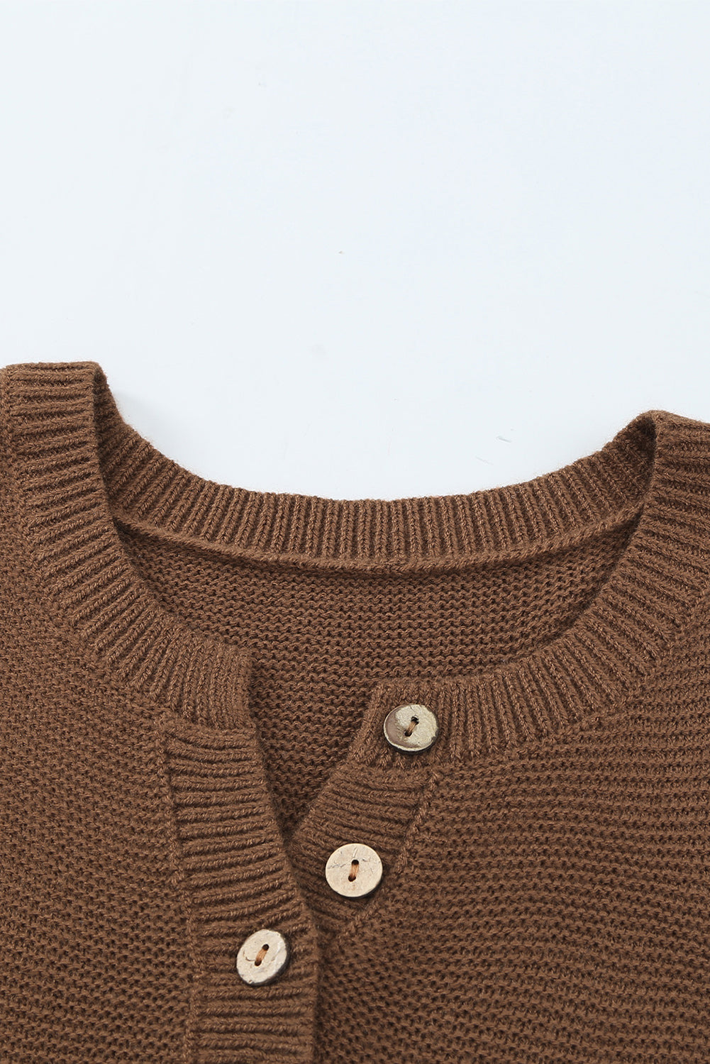 Brown Splicing Buttoned Knitted Long Sleeve Sweater