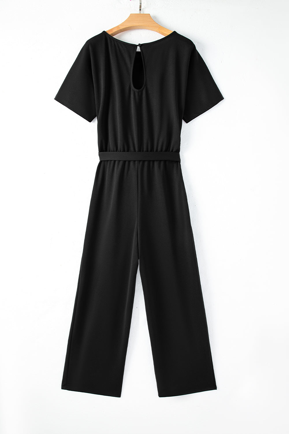 Blauwe jumpsuit met wijde pijpen en riem