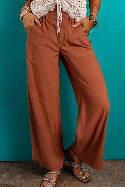 Red Dahlia Elastic Waist Pocketed Casual Straight Leg Pants