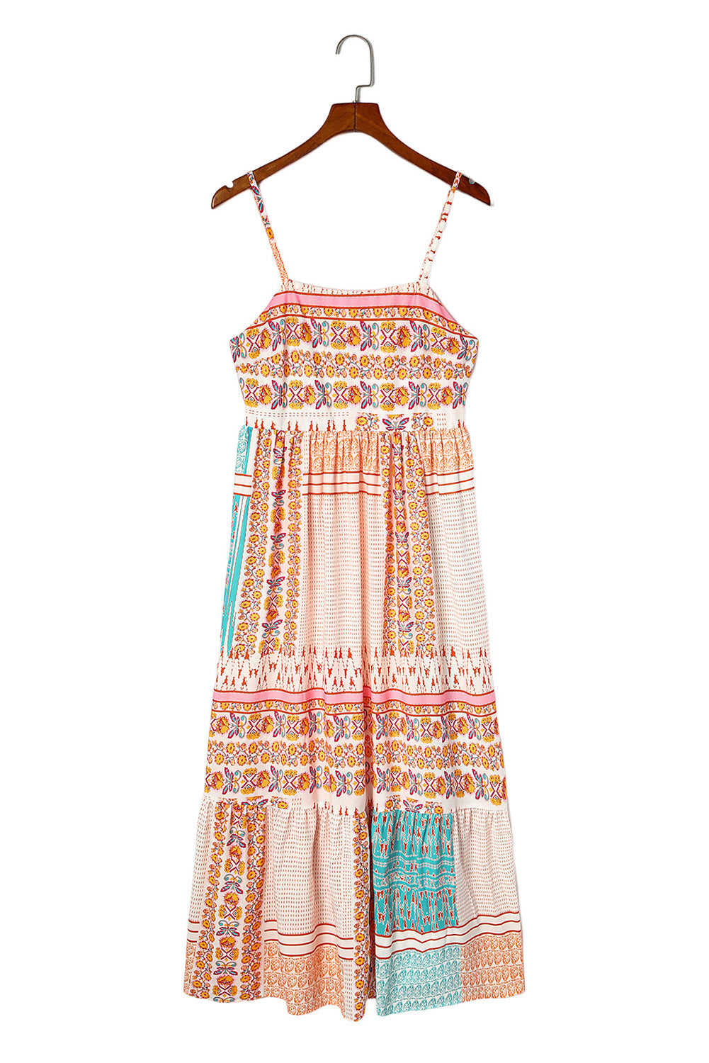 Multicolor Boho Patchwork Print Vierkante Hals Zomerjurk